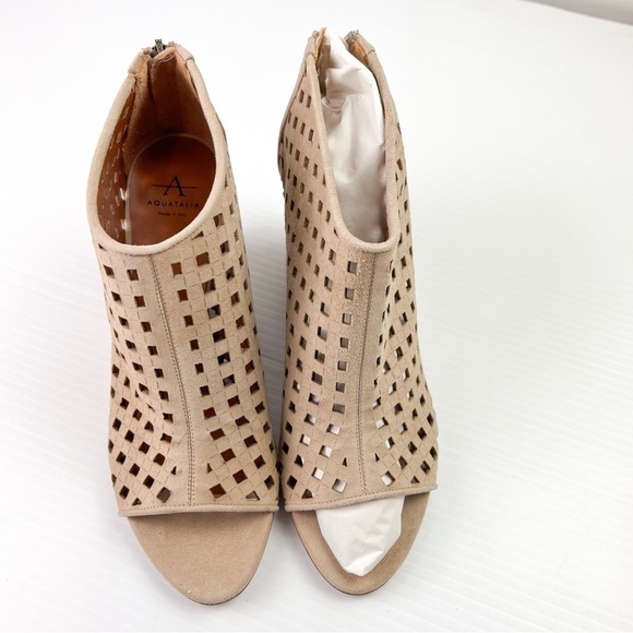 Aquatalia Sandals women 6 Nikita Tan Open Toe Suede Wedge Booties - Picture 5 of 13